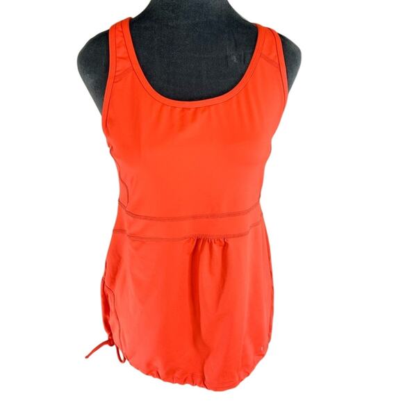 Med- LL Bean- Bright Orange- athletic built in bra tan top racer back- side tie - Picture 1 of 10